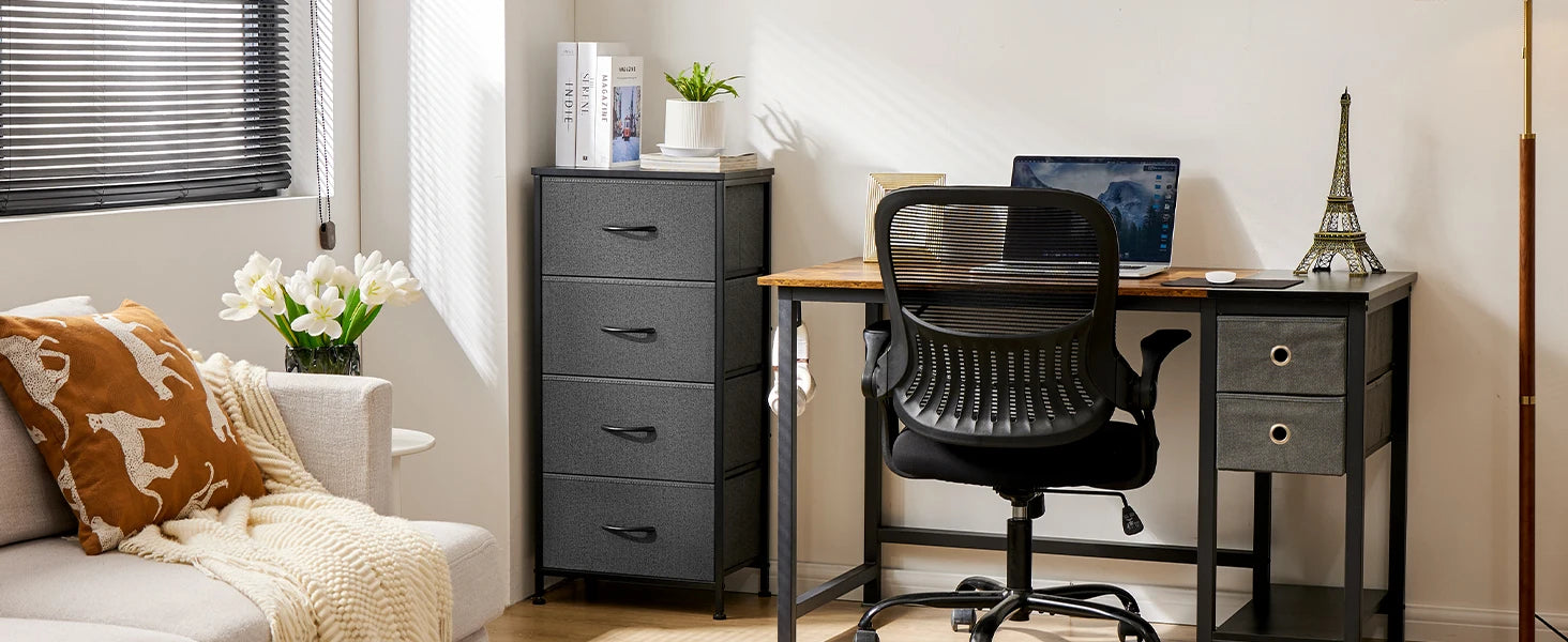 JHK Dresser For Bedroom With 4 Fabric Drawers Nightstand Wardrobe Steel Frame Closet For Clothes Storage Cabinet Of Furniture