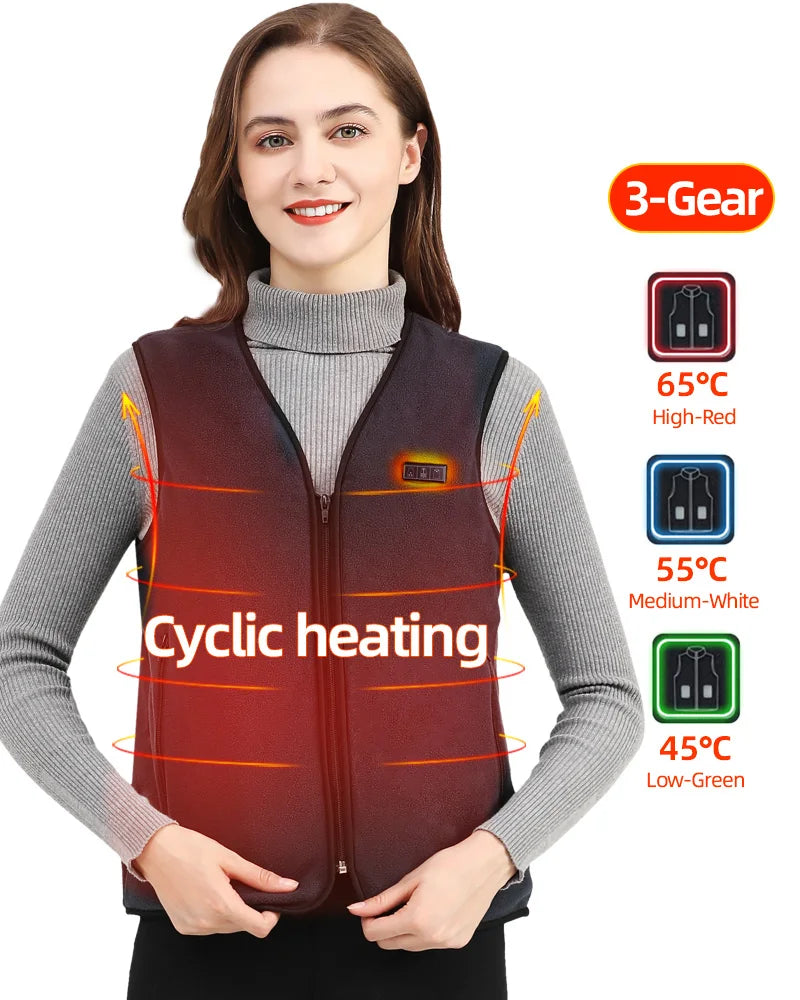 Smart Fleece Heated Vest Men USB Electric Self Heating Vest Women Rechargeable Heated Jacket Thermal Hunting Heated Clothes