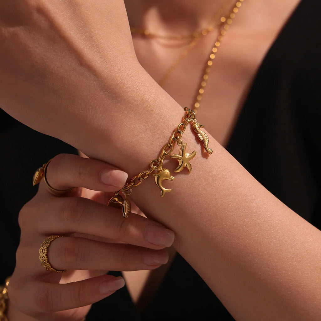 18K Gold-Plated Starfish Dolphin Shell Bracelet | 316 Stainless Steel Women’s Trend Jewelry 2025
