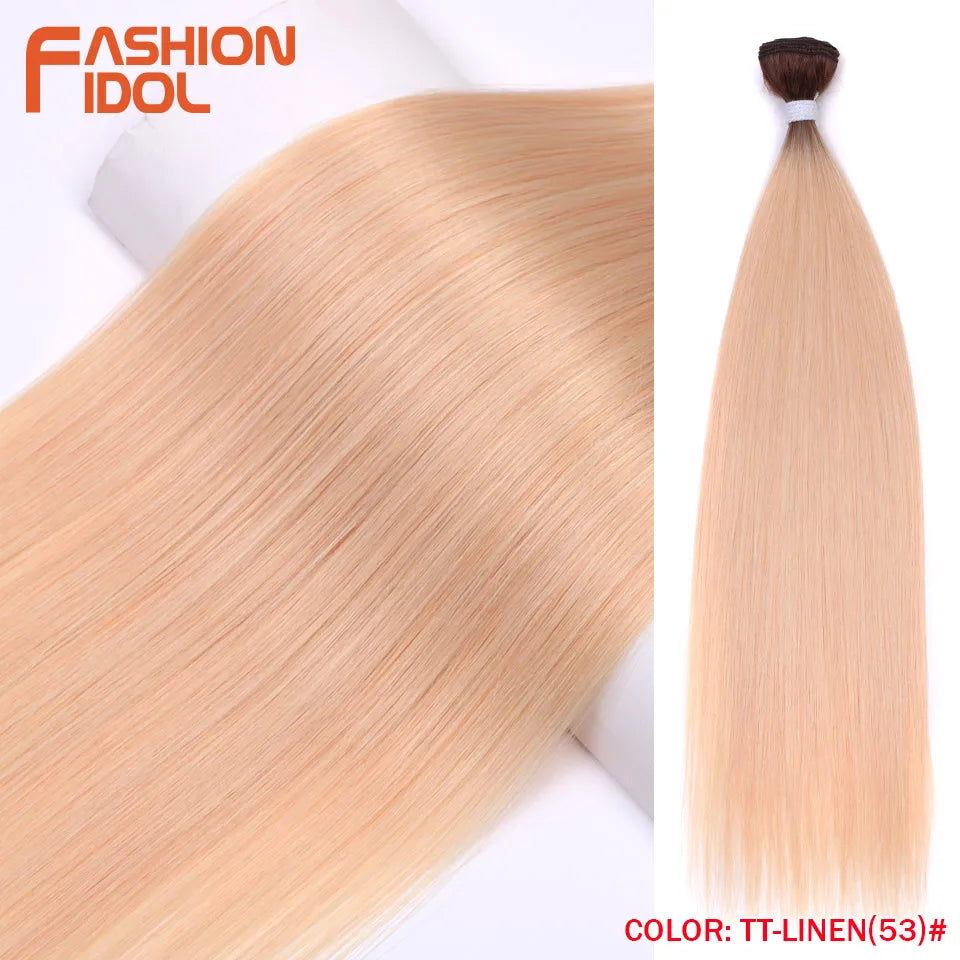 Bone Straight Hair Extensions Ombre Blonde Hair Bundles Super Long Hair Synthetic 24 Inch Straight Hair Full to End FASHION IDOL