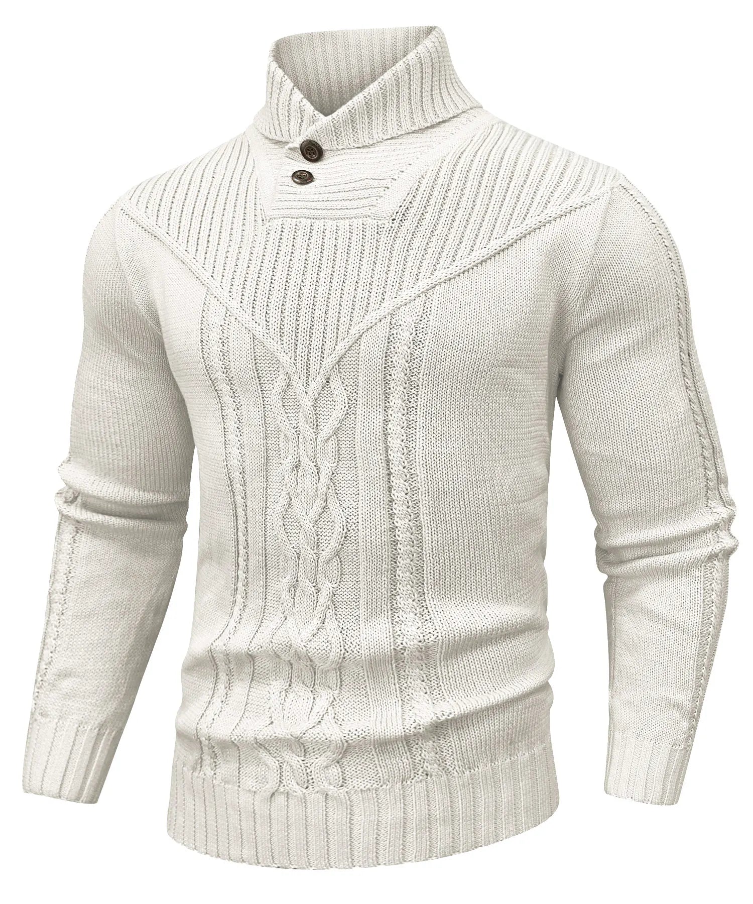 Men's Sweater Winter Shawl Collar Pullover Sweater Casual Cable Knit Button Sweaters Woolen Solid Color  Fleece Tops US Size