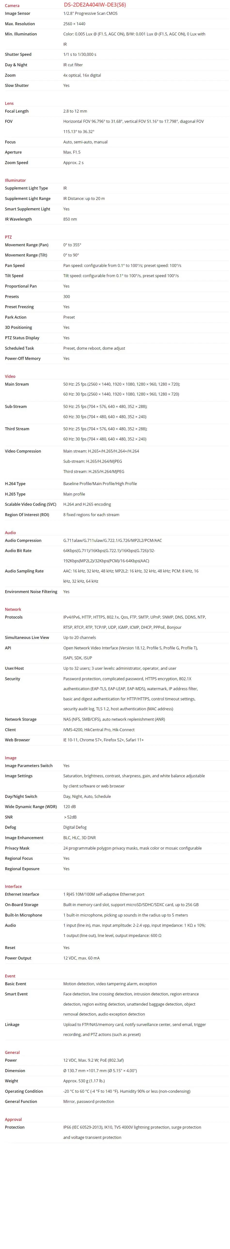 Hikvision DS-2DE2A404IW-DE3 4MP PoE PTZ IP Camera IR Security Camera Built-in MIC 4X Optical Zoom 2.8-12MM Video Surveillance