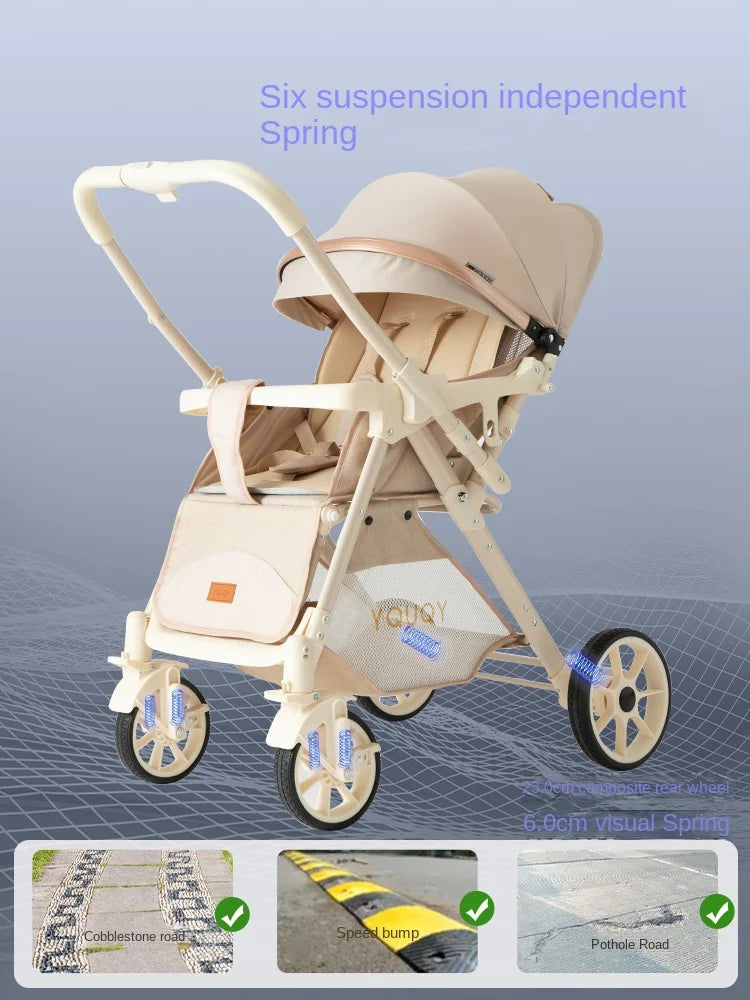 Baby Stroller Two-way Pushchair Can Sit and Lie Large Seat 0 to 3 Years Old Children Lightweight Folding Stroller Large Wheels