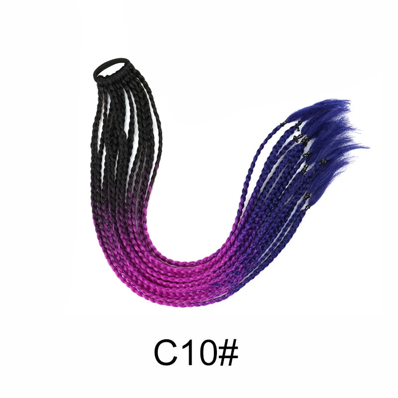 WIGSIN 24Inch Synthetic Long Ombre Rainbow Box Braid Ponytail Hair Extension for Women Rubber Band Hairstyle for Women