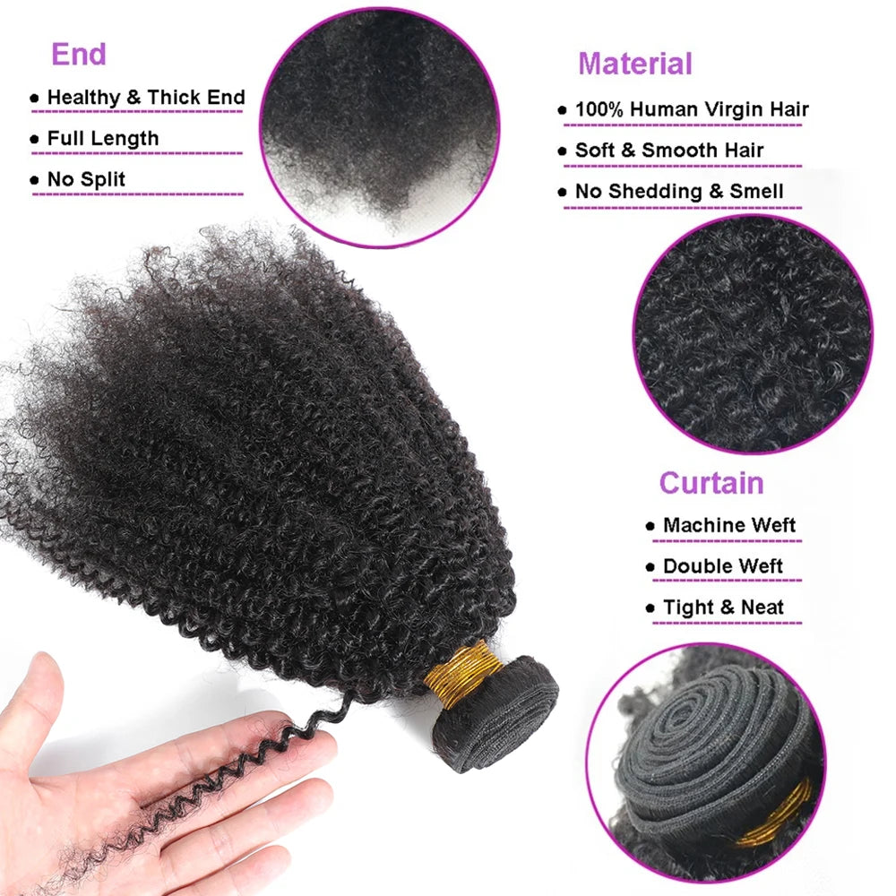 Raw Indian Afro Kinky Curly Human Hair Bundles 4B 4C Natural Virgin Curly 100% Soft Human Hair Weave Bundle Hair Extension Weft