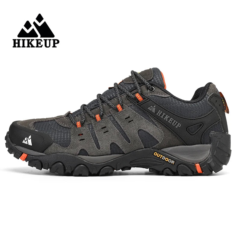 HIKEUP Men's Hiking Shoes Suede Leather Outdoor Shoes Wear-resistant Men Trekking Walking Hunting Tactical Sneakers