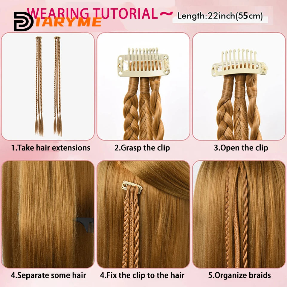 Synthetic Wig Braids With Clip Boxing Braid Dreadlocks Clip In Hair Extension Dirty Braids Boxer Braid Heat Resistat Hairpieces