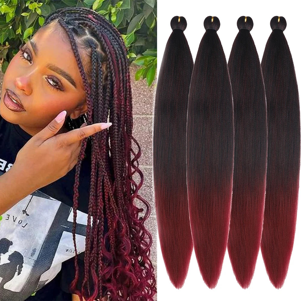4Pcs Ombre prestretched Braiding Hair Natural Yaki synthetic Ez Braid for box braids&twists Women everyday&festival wear