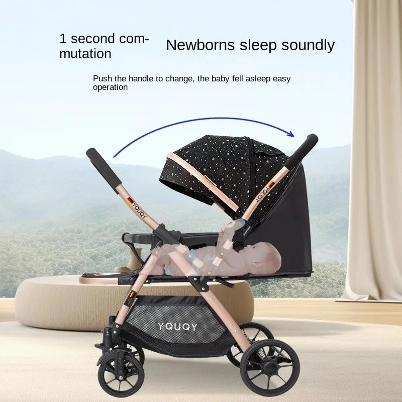 Newborn 0-4 years old Baby stroller can sit and lie down Two-way Children Shock Absorption Folding Baby High Landscape Pram