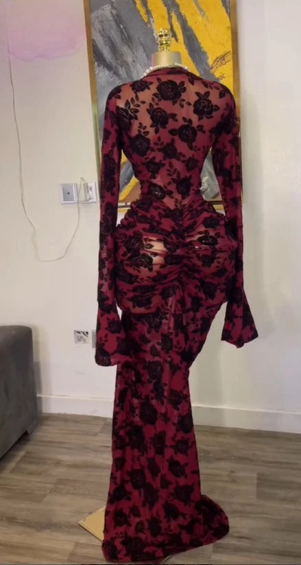 CM.YAYA Women Long Sleeve Stacked Mesh See Though with Lining Bodycon Long Dress 2025 Autumn Evening Birthday Sexy Party Dresses