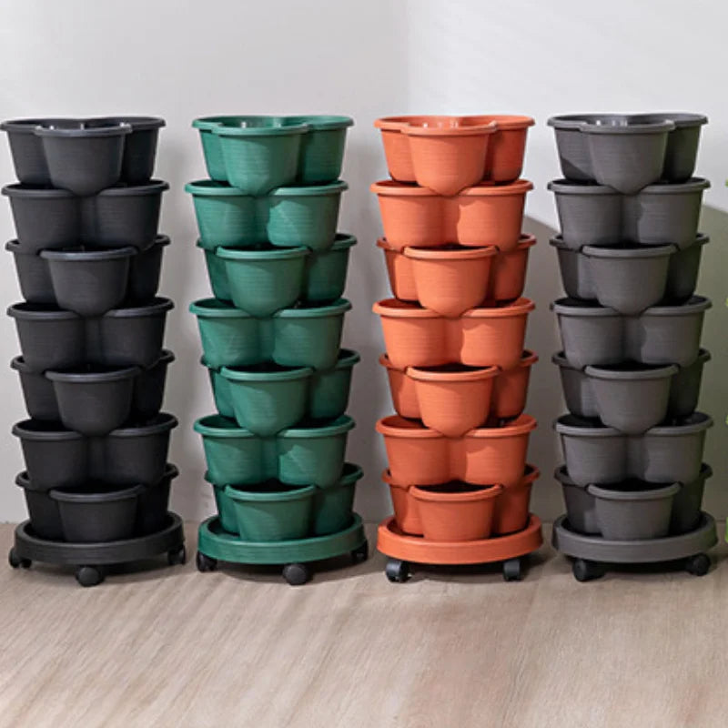 5-Pack Contemporary Stackable Self-Watering Planters