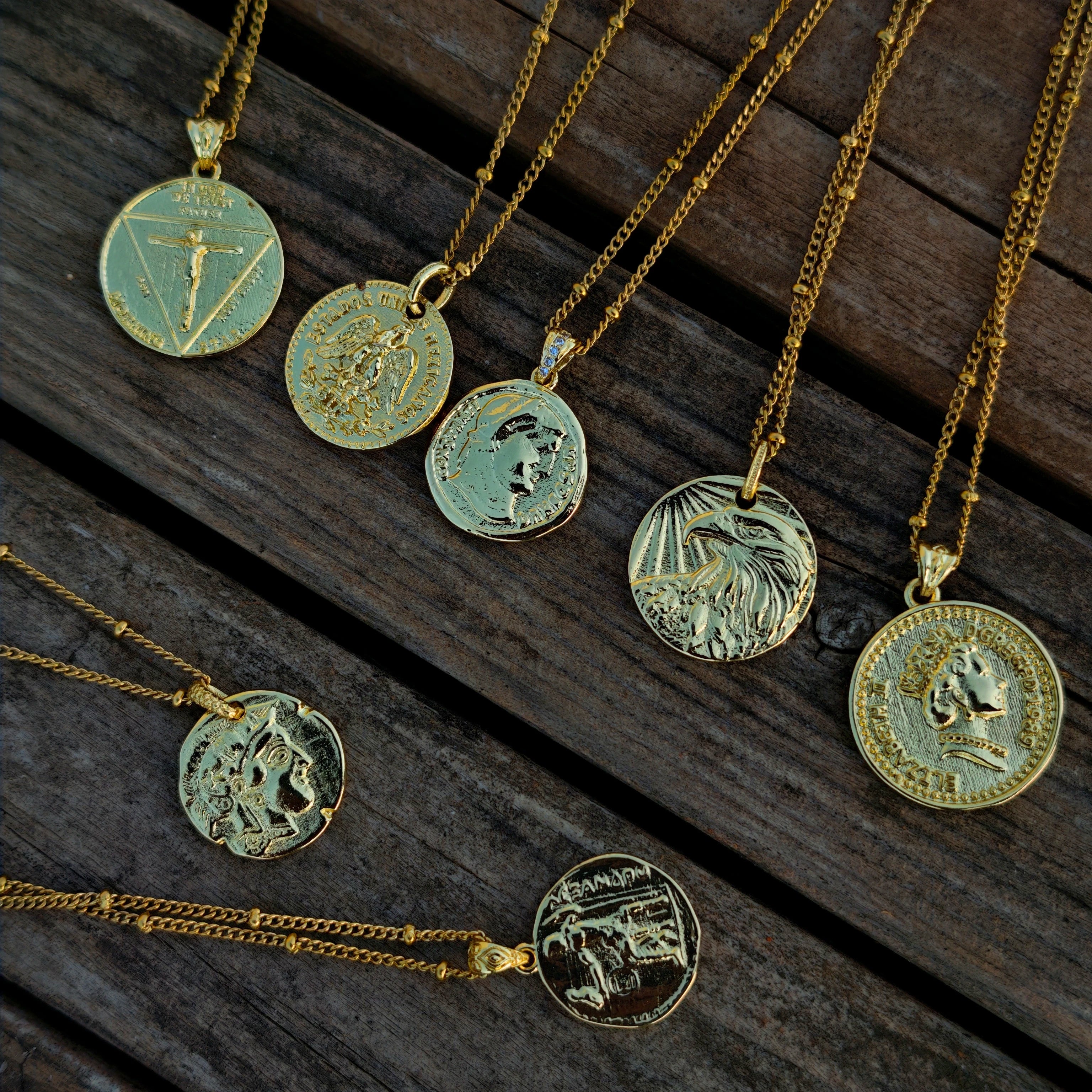 Vintage Gold Coin Pendant Necklace | Adjustable Portrait Chain for Women