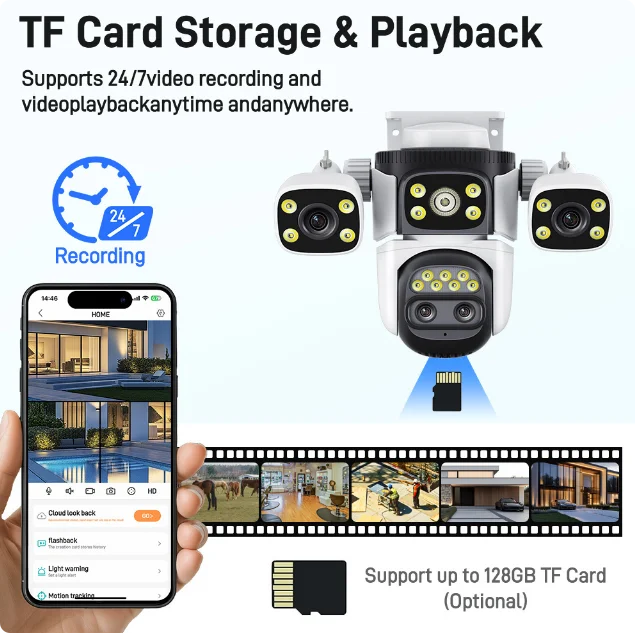 10K 20MP External IP Camera WiFi Surveillance Outdoor Four Lens PTZ 10X Optical Zoom CCTV Security Protection New