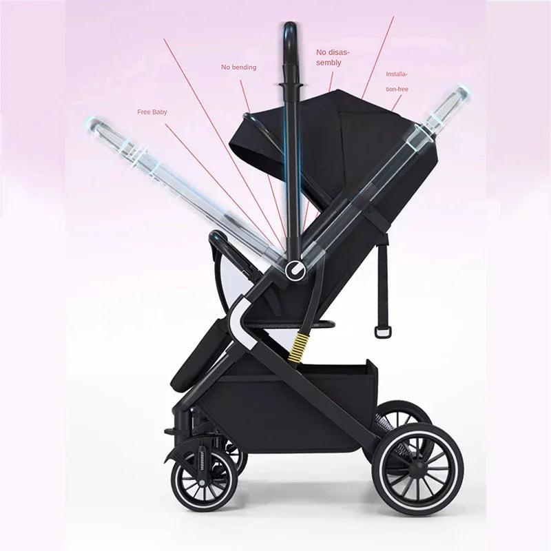 Ultra-Light Baby Stroller Bidirectional Implementation Can Sit and Lie One Button Close High Landscape Newborn Umbrella Car
