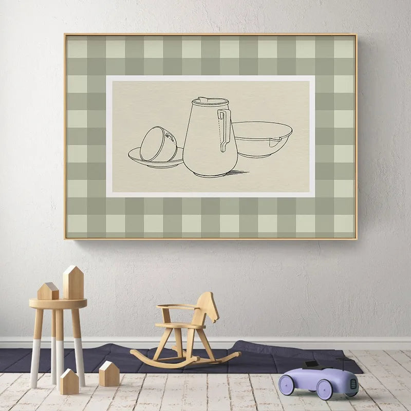 Minimalist Vegetable Canvas Wall Art – Sage Green Botanical (Onion & Carrot) Poster