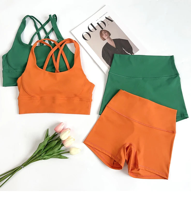 ZOCI 2-Piece Naked-Feel Yoga Set — Strappy Sports Bra & High-Waist Shorts for Women