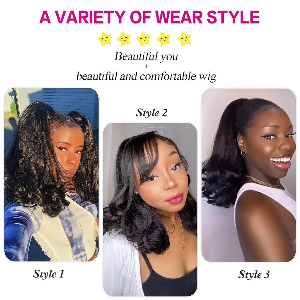 16Inch Synthetic Nature Black Drawstring Ponytails for Black Womens Yaki Straight Hair Extensions Warping For Daily Party Use