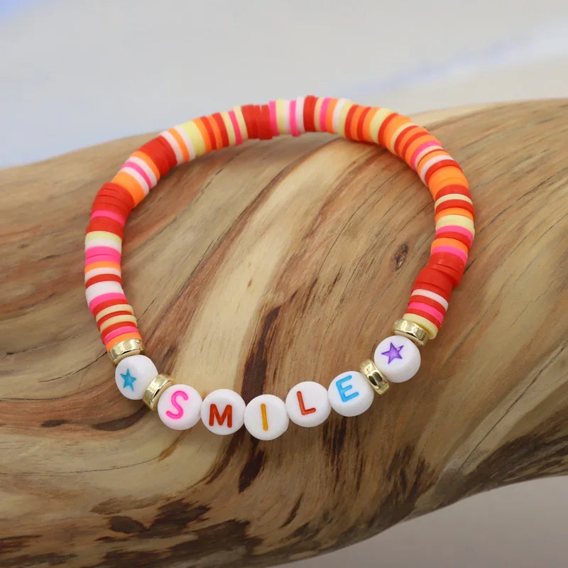 Multicolor Clay Beaded Letter Bracelet | Custom Friendship & Love Boho Jewelry
