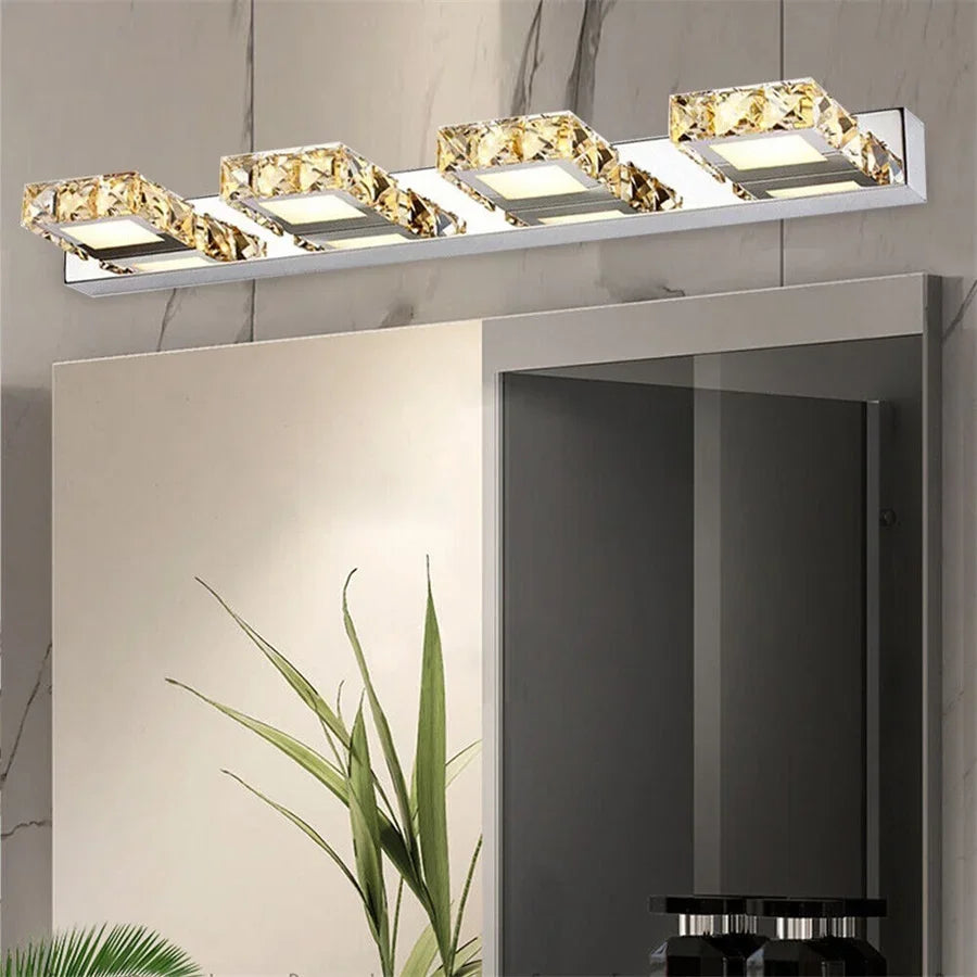 4-Light LED Crystal Vanity Mirror Lamp | Gold Bathroom Wall Light