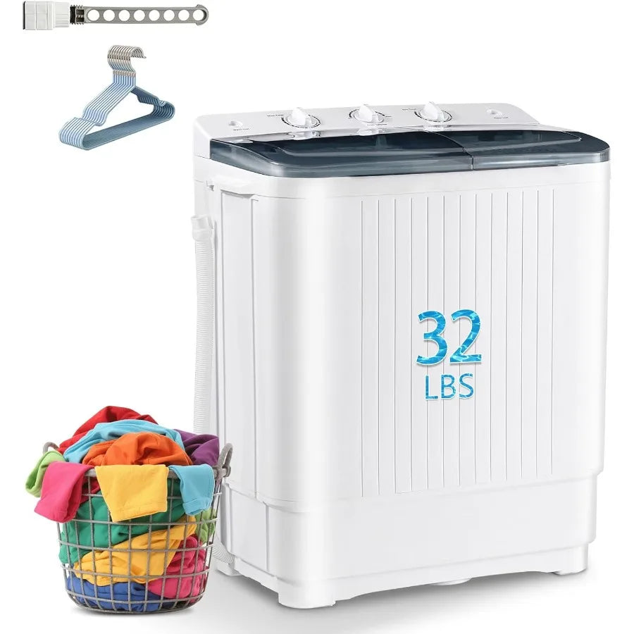 Portable Mini Twin Tub 32lbs Washing Machine With Drying Rack 10 Hangers 20lbs Washer 12lbs Spinner Small Laundry Washer with T