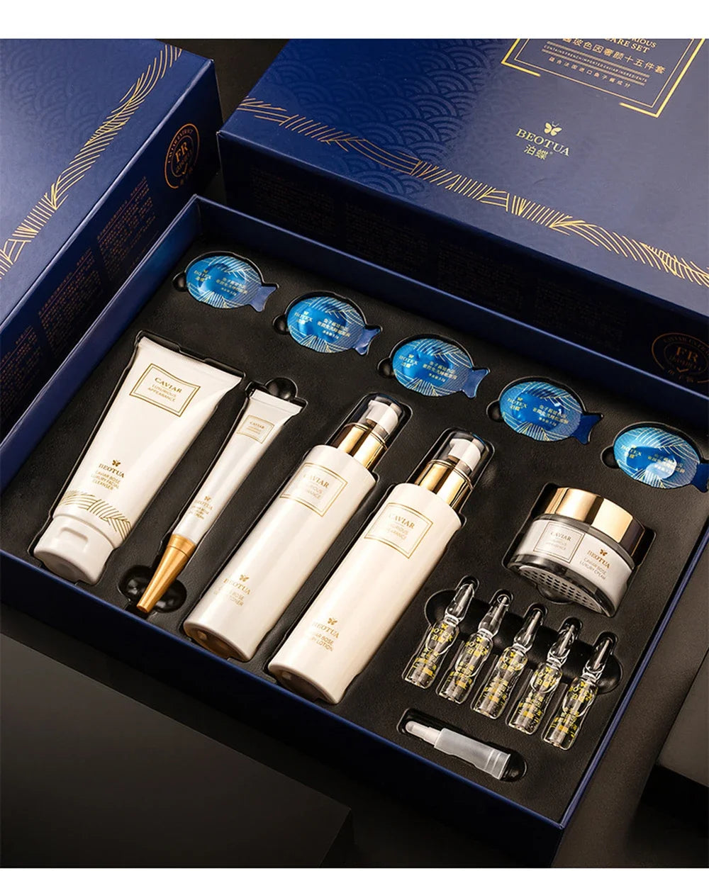 Facial Skin Care Set With Box Caviar Essence Face Serum 15pc Set Moisturizing Skincare Kit Beauty Health Korean Facial Skin Care