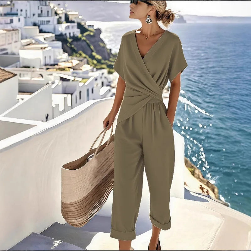 Women's Clothing 2025 Summer New Fashionable Temperament Elegant Solid Color Irregular Short Sleeved Set New in Matching Sets