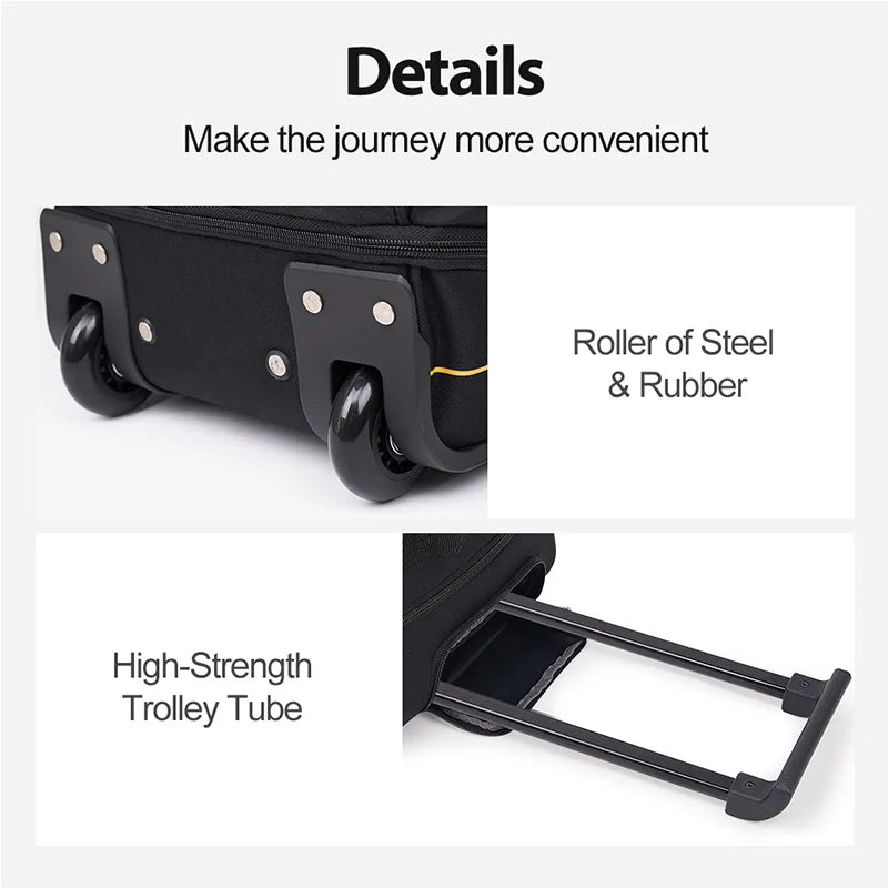 OIWAS Men Trolley Duffle Bag 56L Water-Repellent Foldable Rolling Suitcase Hand Luggage With Wheels Carry-On Bags Expansion Pack