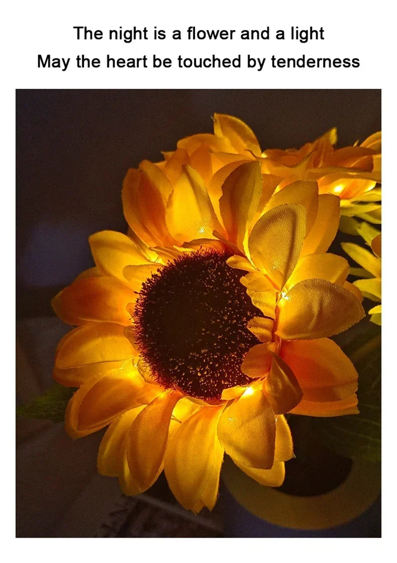 Sunflower LED Night Light — USB Rechargeable Warm Light Decorative Lamp for Bedroom & Holiday Décor