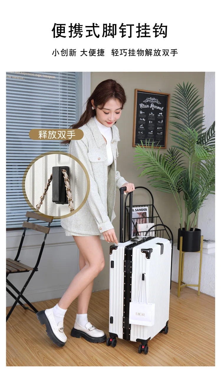 Luggage Suitcase Aluminum Frame 20 Trolley Case Universal Wheels 24 Female Male Students 26 Durable Password 28inch Leather Case