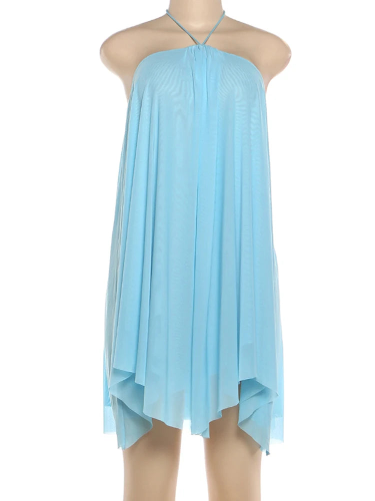 Nibber Asymmetrical Hem Dress Women Halter Bandage Sleeveless Backless Solid Beach Party Sexy 2026 Summer New Trend Mini Bodycon