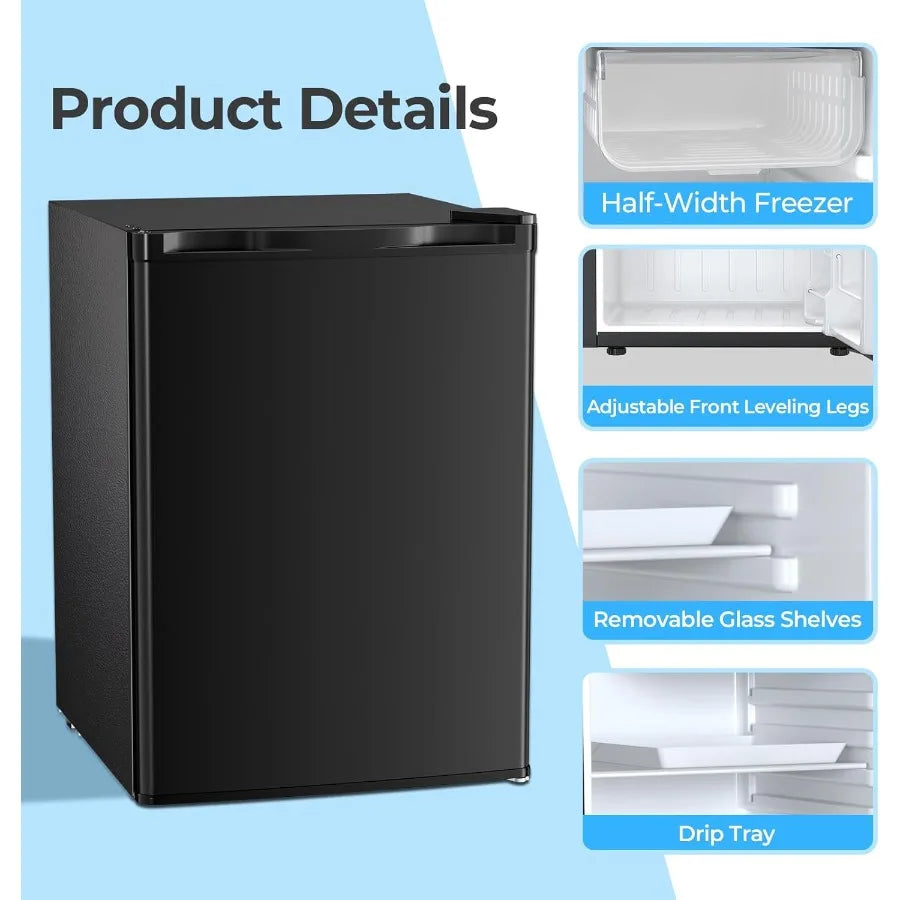 2.56 Cu.Ft. Mini Fridge with Freezer for College Dorm Office Bedroom Apartment Compact Refrigerator with Adjustable Thermostat