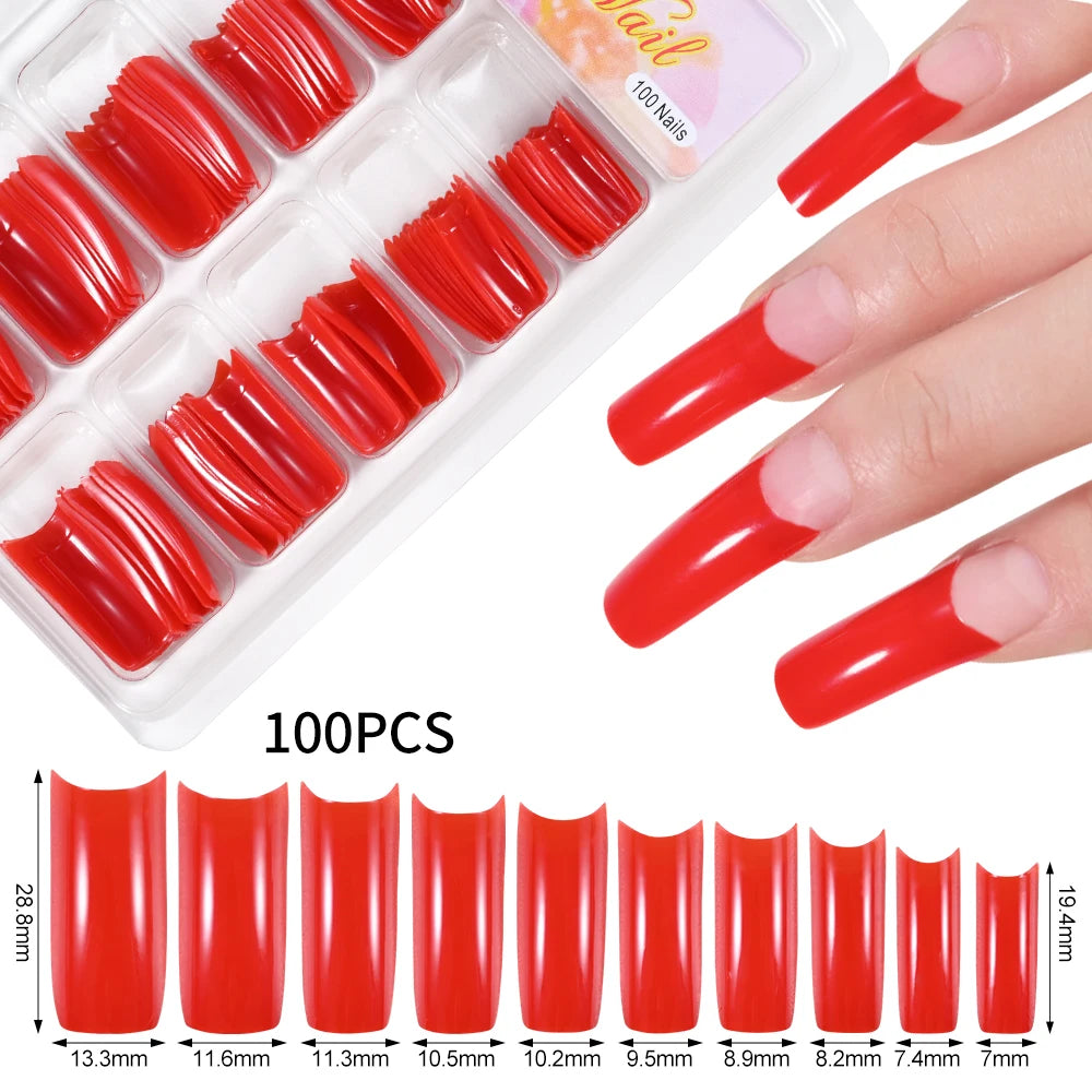 100Pcs DIY Acrylic Gel French Nail Art Colored French Tips False Nail Art Tips Extension Manicure Fake Nail Makeup Beauty Health