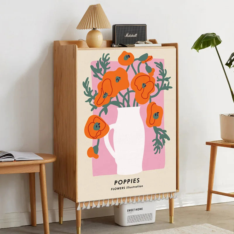 Nordic Style Flowers Plant Cabinet Short Curtains Punch-free Half-curtain Dust Cover for Shoe Shelf Kitchen Storage Curtains