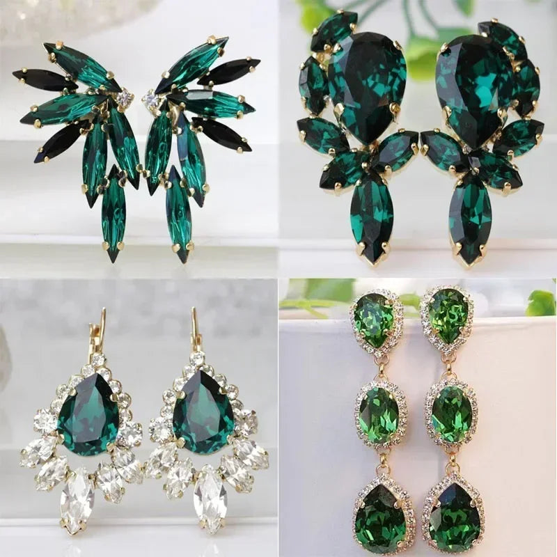 Green Crystal Drop Earrings | Elegant Zirconia Luxury Jewelry for Women