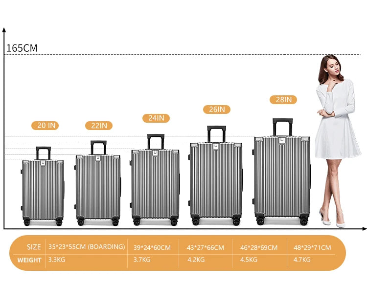 Sturdy Suitcase Aluminum Frame Trolley Case 20 Male and Female Students Universal Wheels 24 Boarding Suitcase Password Leather C