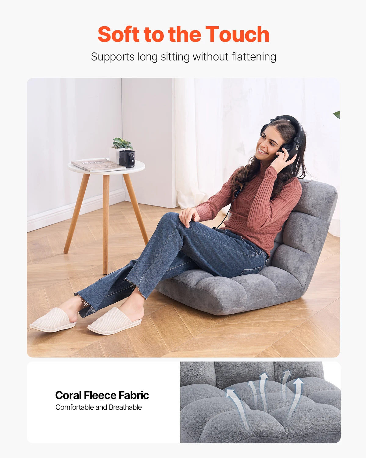 SucceBuy Floor Chair Recycled Foam Folding Sofa Chair Multifunctional Floor Chair with Back Support Ideal for Sleeping Reading