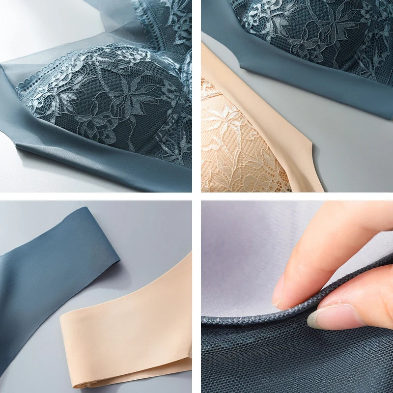 Fallsweet Seamless “Ice-Silk” Wireless Lace Bralette — Full Cup, Plus-Size, Everyday Comfort