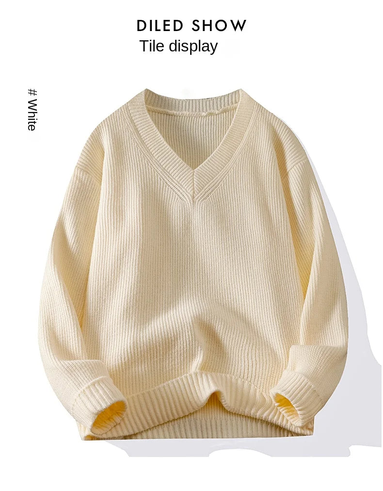 Pullover Knitwear Sweatshirts Long Sleeve Shirt Jacket Fashion V Neck Streetwear Tops Casual Wool Knit Sweater Men Clothes Coat