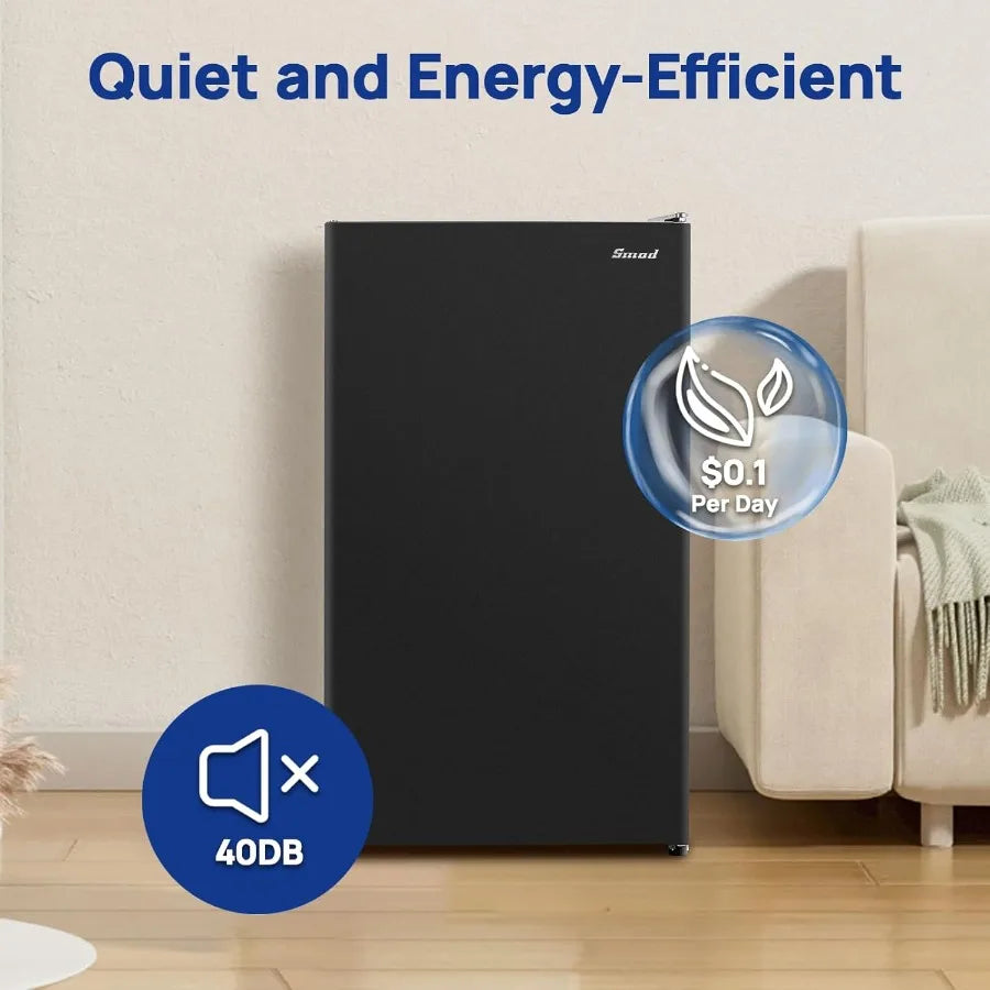 3.2 Cu.Ft Dorm Fridge Single Door Compact Refrigerator with Freezer Black Office Fridge 110V Low Noise Office Refrigerator with