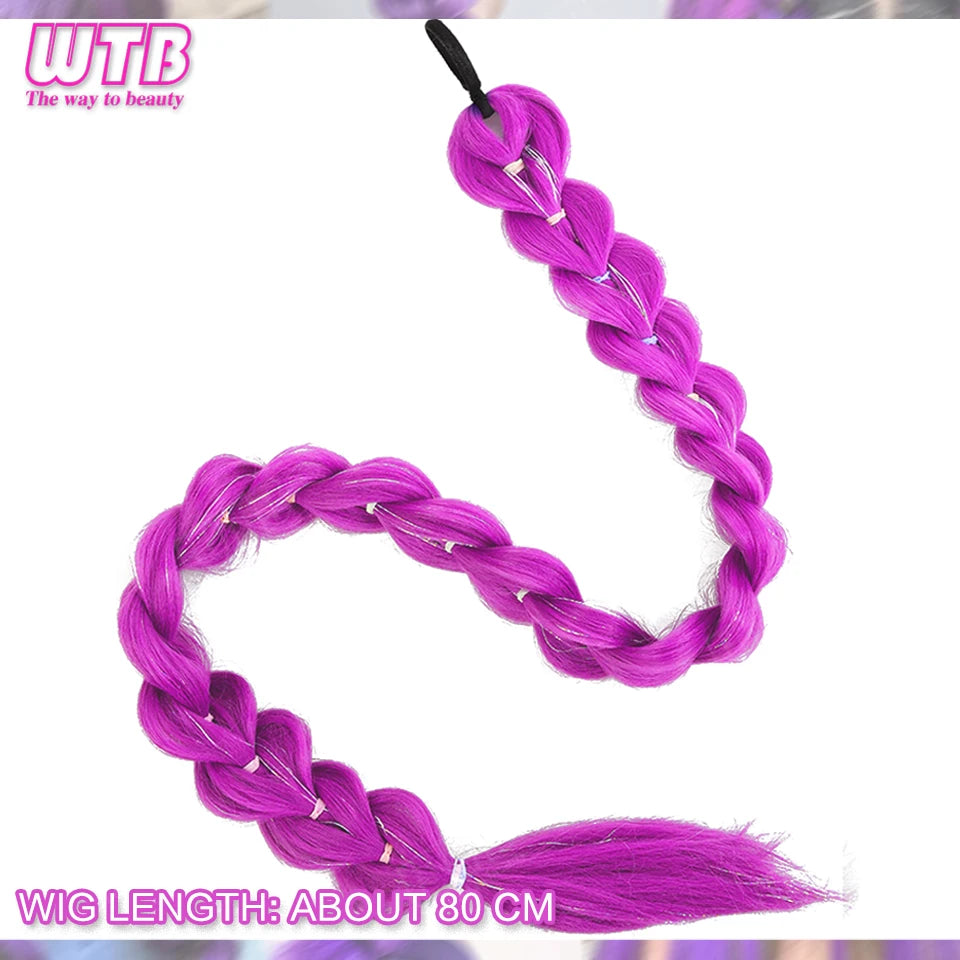 Synthetic Ponytail purple dirty braid wig purple color big braid wig chemical fiber big braid braiding hair extension