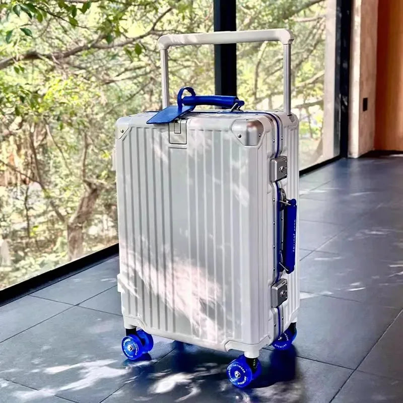 Aluminum Frame Wide Handlebar Rolling Luggage with Colorful Silent Spinner Wheels and TSA Lock Large Capacity Trolley Suitcase