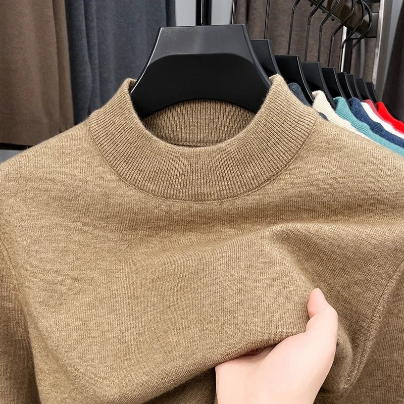 Half Turtleneck Knitwear Sweater New Autumn/Winter Mock Neck Sweatshirts Solid Color Pullovers Man Brand Casual Mens Clothing