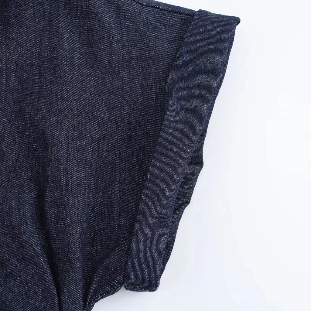 Denim Dress Women's Spring Summer Casual Long Dresses For Women 2026 New Fashion Ruched Short Sleeve Streetwear Midi Dress