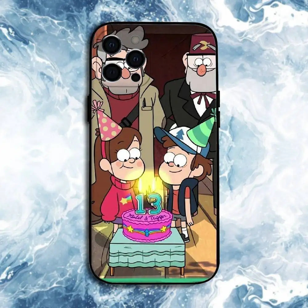 Gravity Falls  Phone Case For iPhone 16,15,14,13,12,11 Plus,Pro Max, Soft Silicone Black Cover