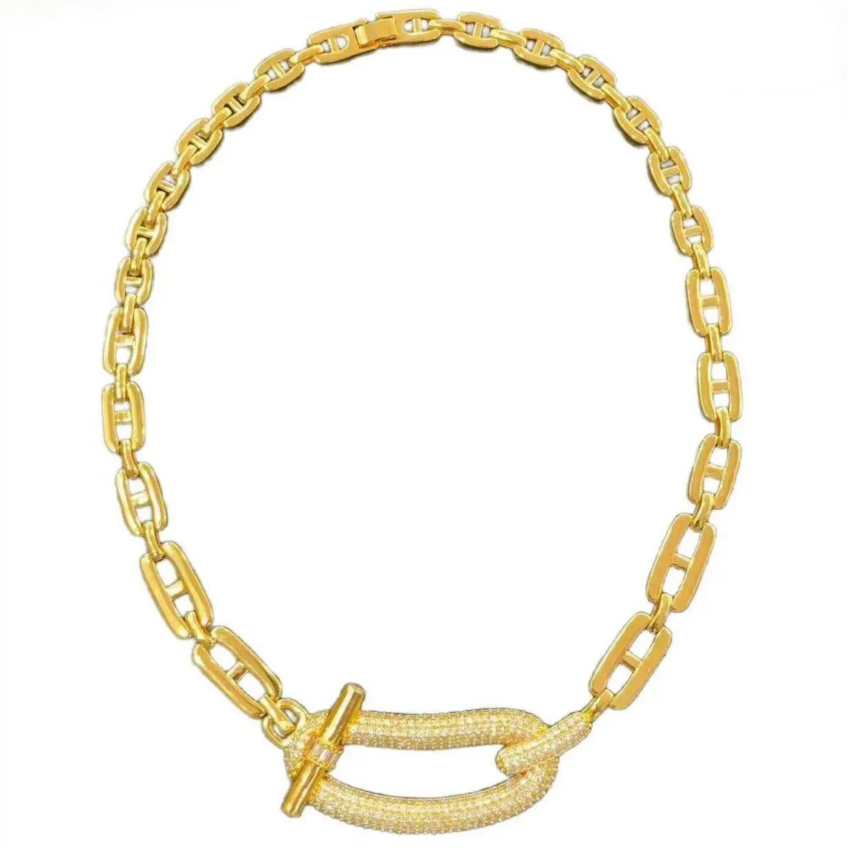 24K Gold-Plated Geometric Zircon Pendant Necklace | Elegant Copper Punk Jewelry for Women