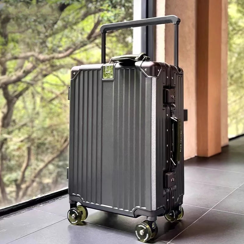 Aluminum Frame Wide Handlebar Rolling Luggage with Colorful Silent Spinner Wheels and TSA Lock Large Capacity Trolley Suitcase