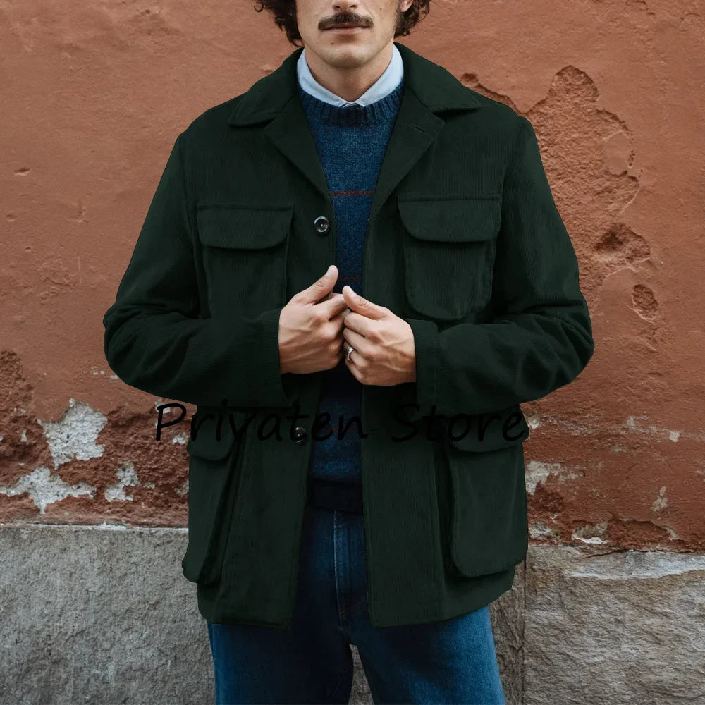 Men’s Corduroy Jacket — Single-Breasted Casual Coat (Spring/Autumn)