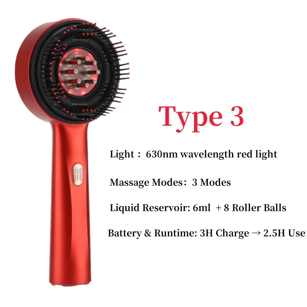 Electric Scalp Massager Comb with Serum/Oil Applicator – Red Light + Microcurrent Support, 8-Nozzle Even Dispersion, 72 Silicone Tips, IPX7 Head, USB-C, For Fuller-Looking Hair & Scalp Care