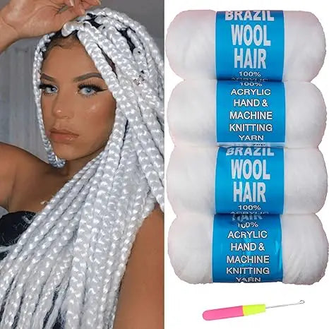 4 Pcs Brazilian Wool Synthetic Hair for Braids Acrylic Hand Knitting Yarn for Braiding Hair  Crochet Hair Extension