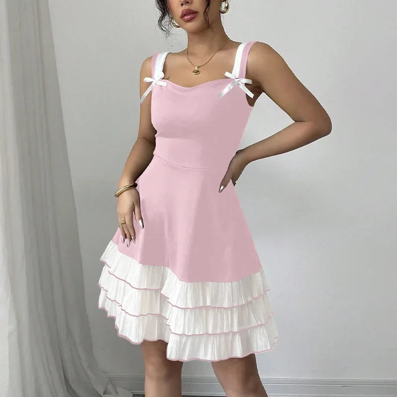 2026 Summer Women Sexy Strap Dress Ladies Multi-Layer Cake Dresses Fashion Patchwork Chic Streetwear Female Ruffle Mini Dress